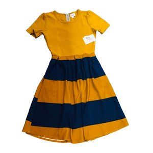 New Lularoe Amelia Dress Blue‎ & Yellow Strippe